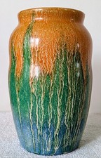 Vintage Roskyl Pottery vase in orange & green/blue drip ware glaze