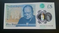Aa12 203 919 5 pound note. Unc