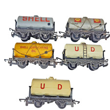 Lot of 5x Vintage Dublo Triang TT Gauge Tanker Wagons Shell UD Oil Tanks Diecast