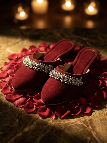 Maroon suede embellished mule - suede,