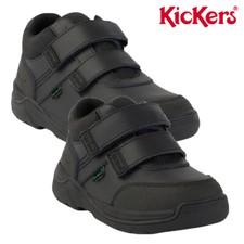 Kickers Boys School Shoes Junior Infants Stomper Mid Black Trainer Double Strap