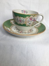 Rare Hugh Mintons Porcelain Green Cockatrice Tea Cup 13 cms and Saucer  23 cms  
