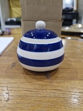 Blue and White Striped Sugar Bowl Sugar Bowl HM Gift Co Hand Made