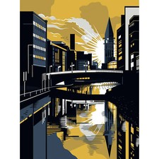 Glasgow Scotland River Cityscape Sunrise Geometric Wall Art Poster Print Giant