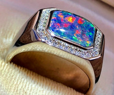 NICE! Solid Heavy Men's ring sterling Black Opal colorful fire 10 T U has VIDEO