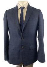 MARKS & SPENCER BLAZER JACKET 40 LONG INDIGO BLUE Slim Stretchy Button Up Formal