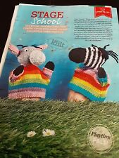 Stage School,Donkey & Zebra Hand Puppets Knitting Pattern by Susie Johns