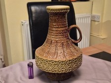 Large Vintage Spara West German  Fat Lava Handled Vase 553/31 Geometric Pattern