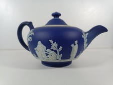 Vintage Wedgwood Jasperware Cobalt Dark Blue Teapot