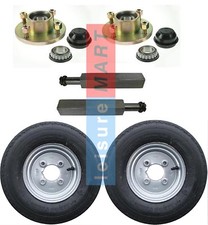 Trailer Axle Set 2 x Hubs 2 x Square Stub Axles 2 x 8" 4PR Wheels and Tyres