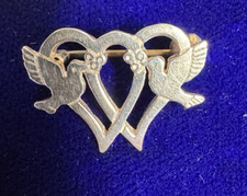 Vintage Malcolm Gray Hearts and Doves Luckenbooth Lovers Knot Silver Brooch 925