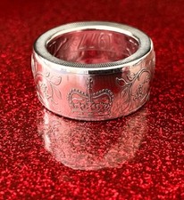 Hand Crafted 1977 Silver Jubilee Crown Coin Ring - 925 Sterling Silver - Size T