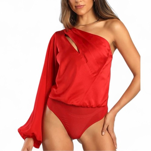 Lulu red one sleeve satin - sleeve,