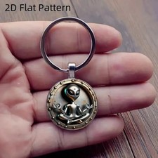 Alien Zen UFO Pendant Meditation Keyring Keychain Handcrafted Handmade gift