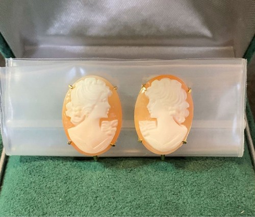 Shell cameo vintage earrings - shell,