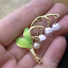 Art Deco StyleEnamel Crystal Lily of The Valley Brooch Badge Pin Jewelry Gift