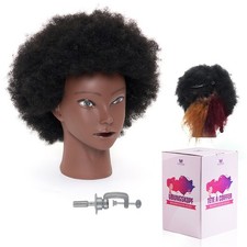 8'' 100% Human Hair Afro Training Head Cosmetology Curly Hair Mannequin Doll