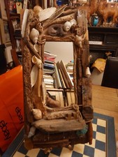 OOAK Driftwood & Shell Wall Mirror With Shelf & Coat Hooks 61cm X 30cm *