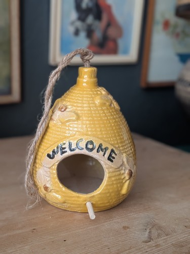 Hanging ceramic yellow beehive - ceramic,