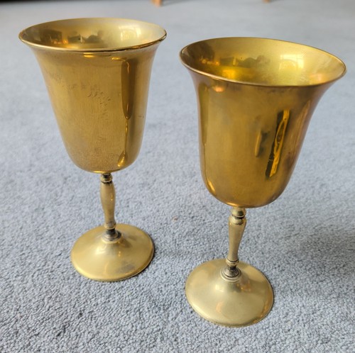 Pair vintage brass goblets - vintage,