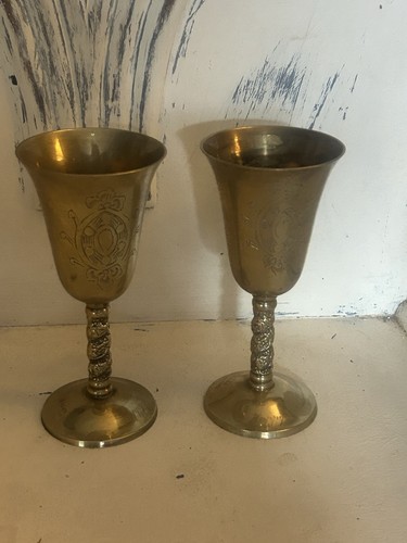 Vintage pair hand etched - pair,