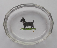 Art Deco Heinrich Hoffmann Painted TERRIER Intaglio Glass Dish with Butterfly