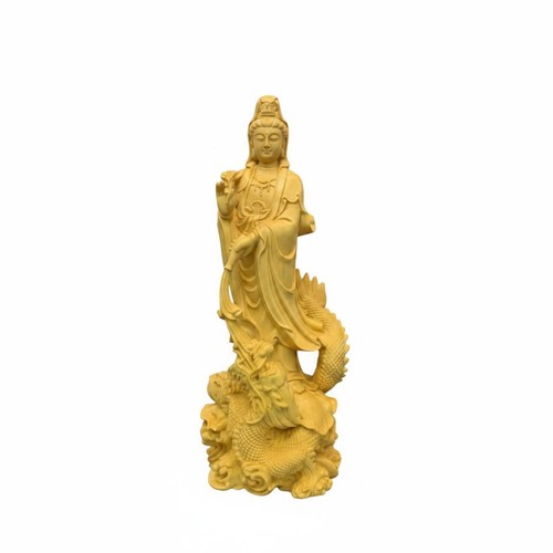 Wood carved guanyin statue - carved,