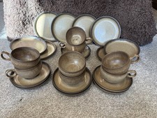 Denby Vintage Romany Brown Ombre Stoneware Teacups, Saucers & Cake Plates x8 Set