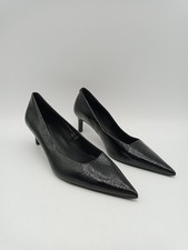 M&S Women's Shoes Size 5.5 Black Real Patent Leather Kitten Court Heels New F2