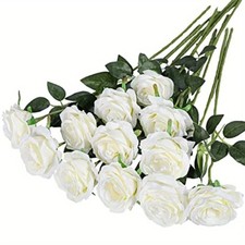 12X Artificial Single Rose Bud With Stem Silk Flowers Fake Bouquet Wedding Party