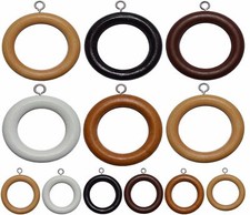 35, 28,19 mm Wooden Curtain Rings With Eyes Hooks Pole Rings Hanging Curtain UK