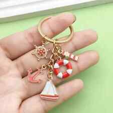 Novelty Key Ring - Nautical Lighthouse & Sailboat Red Charms