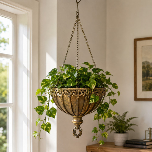 Gold metal hanging planter - gold,