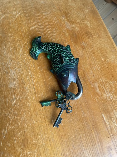 Antique brass fish lock - fish, with