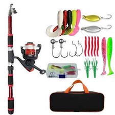 Fishing Pole Set Full Kits Telescopic Rod Spinning Reel Baits Hooks Travel UK