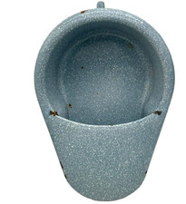 Vintage French Enamel Wall Planter – Rustic Grey Blue Speckled Metal Garden Pot
