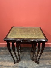 Antique Vintage Set of Three Bevan Funnell Mahogany & Leather Nesting Tables