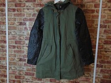 Zara Khaki Black Faux Leather Combi Parka Trench S UK8