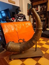 Antique 18th-19th Century Mounted Brass Gun Powder Horn Moroccan North African