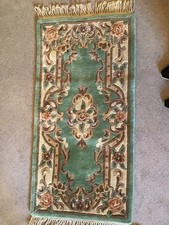 Chinese Wool Rug Green, Cream, Pink Traditional Design 29 x 58 inch in Good Cond