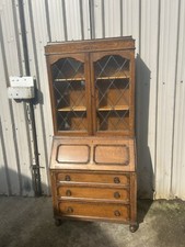 Good Quality Antique English Oak Bureau Bookcase with Storage 3 Drawers C.1930s