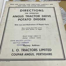 Angus tractor drive potato digger Operating instructions &spare parts list 1949 