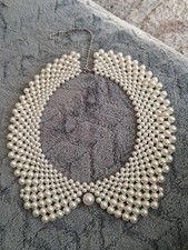 White Faux Pearl Necklace/Choker Bib Statement