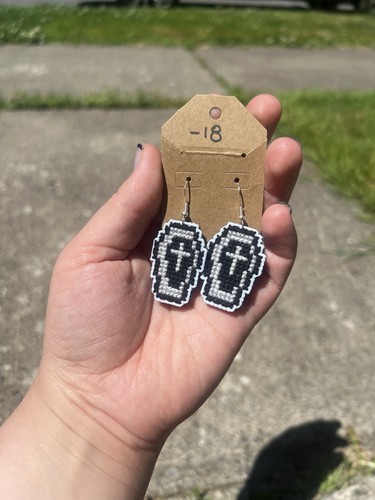 Cross stitch earrings coffin - stitch,