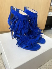Steve Madden Fringly Electric Blue Suede Fringed Ankle Stiletto Heels Shoes UK 3
