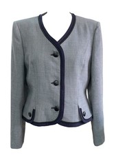 Hartnell Cropped 100% Wool Blue Beaded Blazer Preppy Fake Pockets