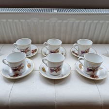 VINTAGE ROYAL WORCESTER EVESHAM SMALL GOLD CUPS AND SAUCERS, SET OF 6