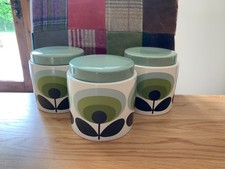 3 x Orla Kiely Green 70’s Stem Flower Ceramic Storage Jars,*SEE MY OTHERS*