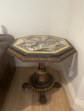 Italian Pietra Dura Inlaid Marble Table, Ornate Victorian Carved Base Circa 1880
