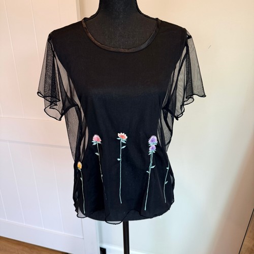 Nash black sheer mesh floral - black,